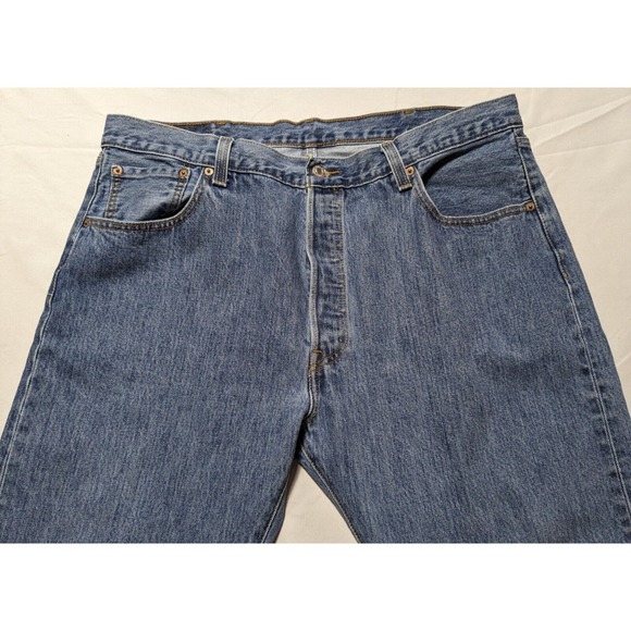 LEVIS 501 ORIGINAL STRAIGHT  Button Fly Denim Blue Jeans - Men 40X30 - Picture 6 of 16